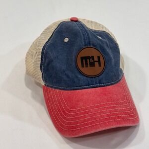 Cap America M&H Leather Patch Trucker Hat Mens OSFM Blue Red Cream | Americana